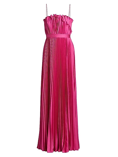 Arora Plissé Satin Sleeveless Gown