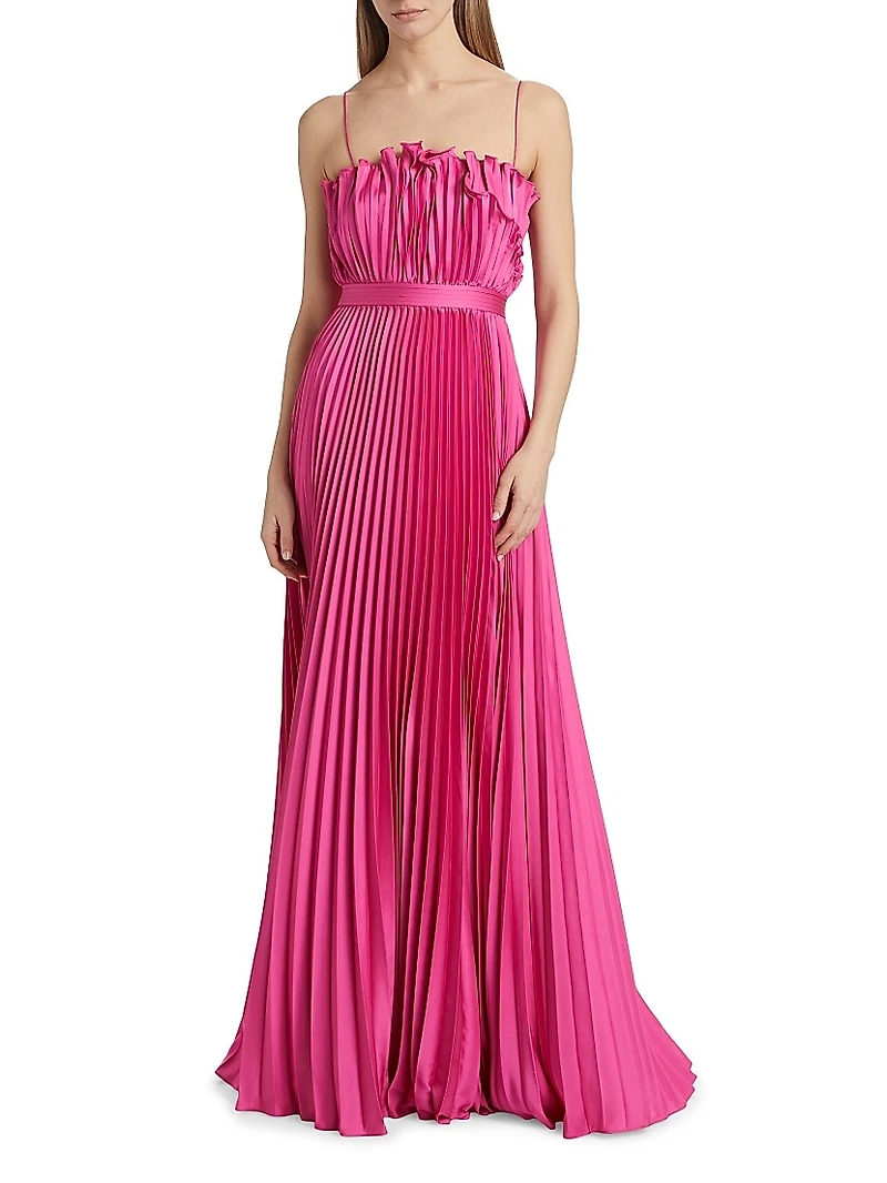 Arora Plissé Satin Sleeveless Gown