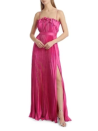 Arora Plissé Satin Sleeveless Gown