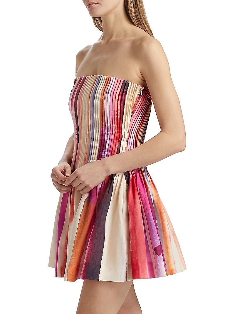 Gina Printed Pintuck Linen-Blend Strapless Minidress
