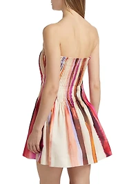 Gina Printed Pintuck Linen-Blend Strapless Minidress