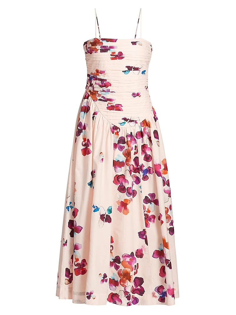 Michele Pleated Floral Midi-Dress