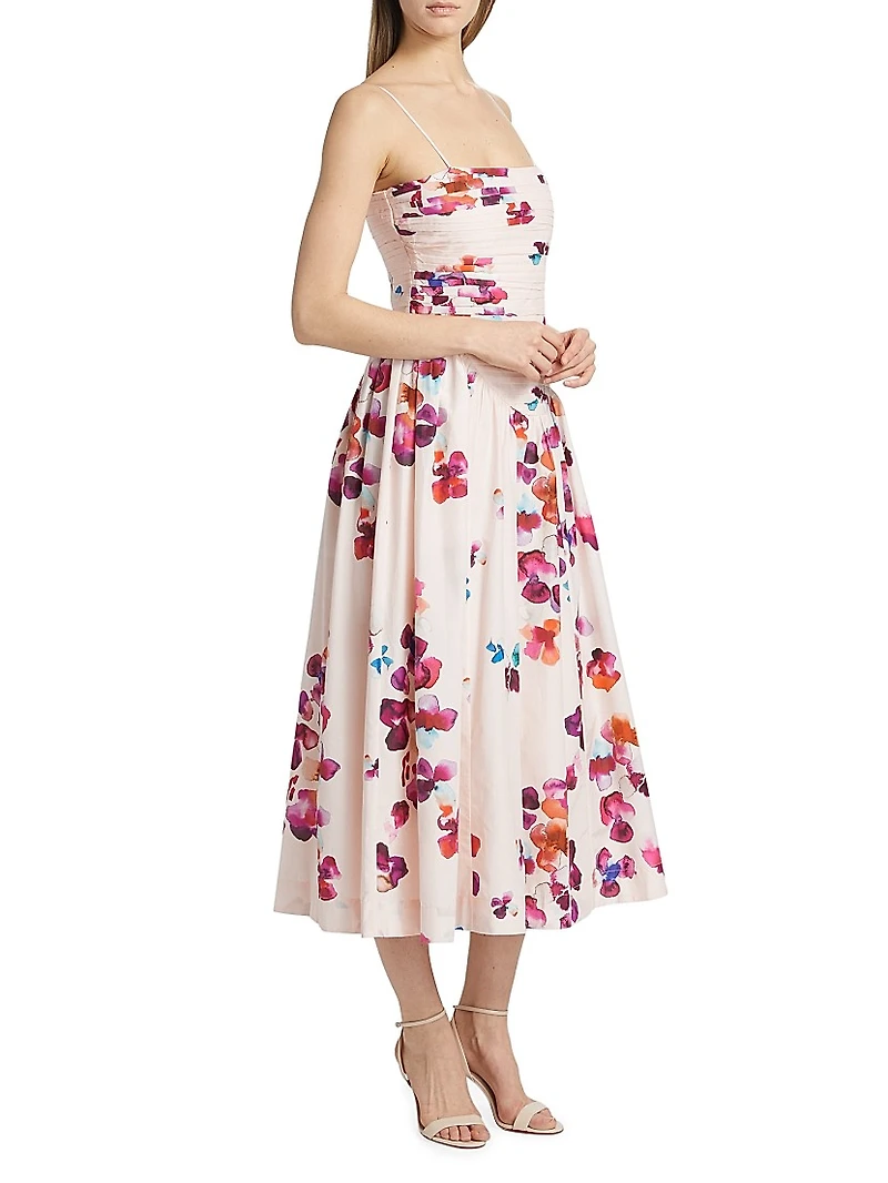 Michele Pleated Floral Midi-Dress
