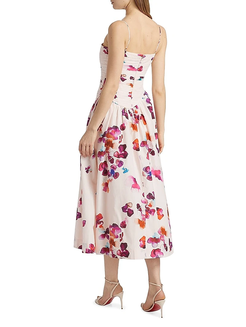 Michele Pleated Floral Midi-Dress