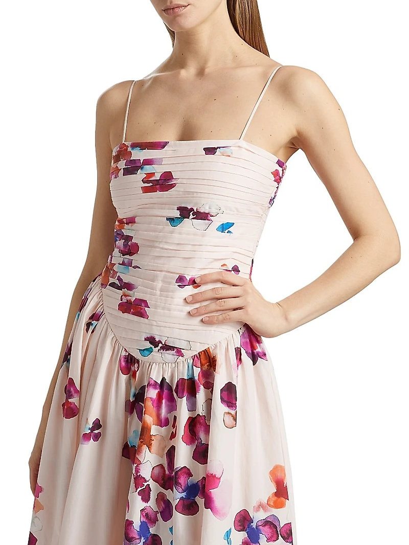 Michele Pleated Floral Midi-Dress