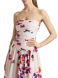 Michele Pleated Floral Midi-Dress