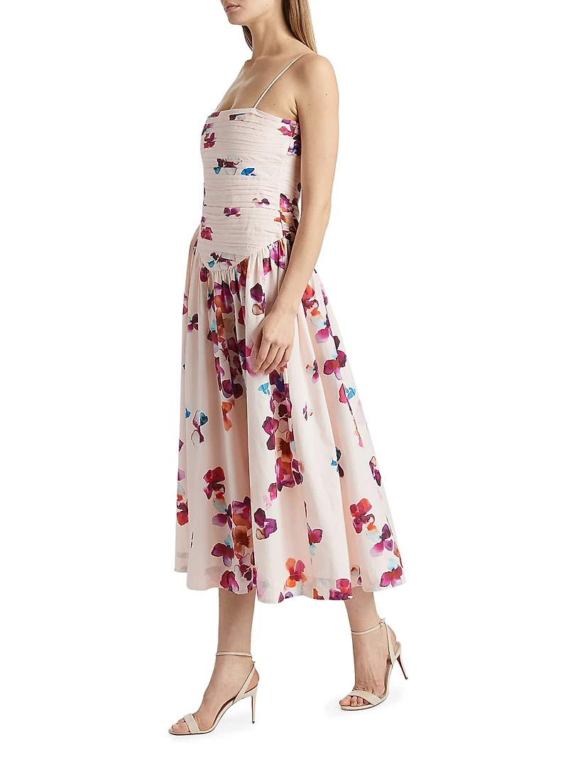 Michele Pleated Floral Midi-Dress