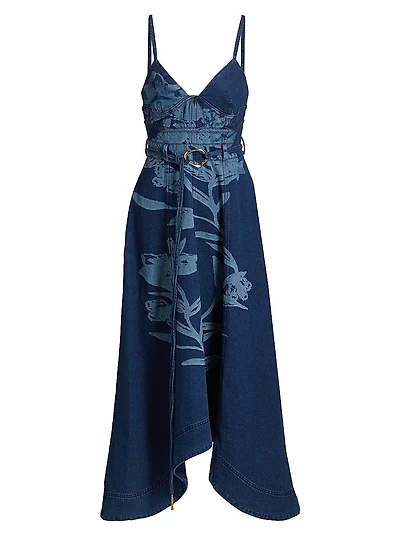 Dana Printed Denim Midi-Dress