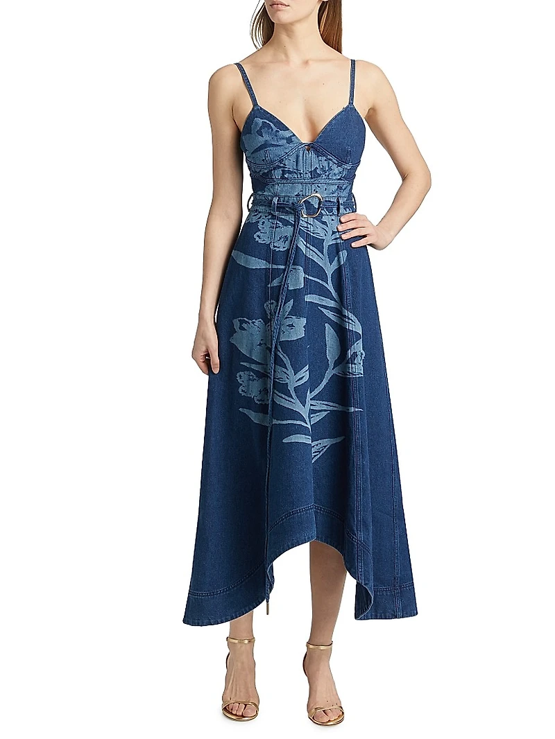 Dana Printed Denim Midi-Dress
