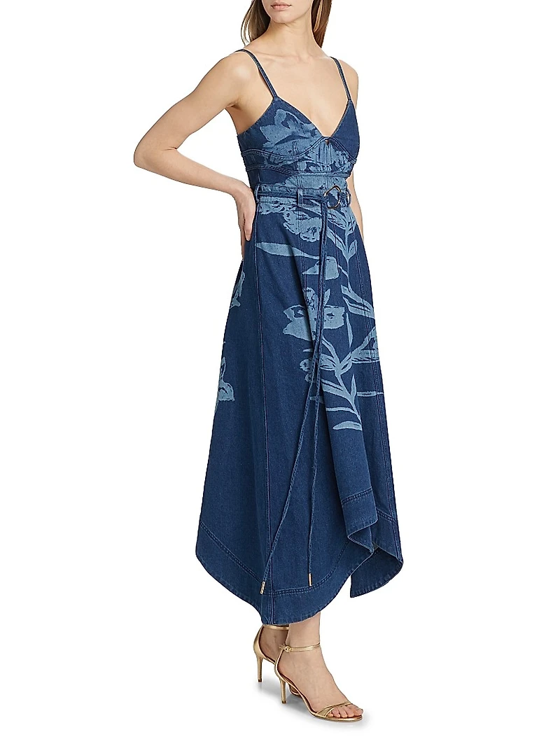 Dana Printed Denim Midi-Dress