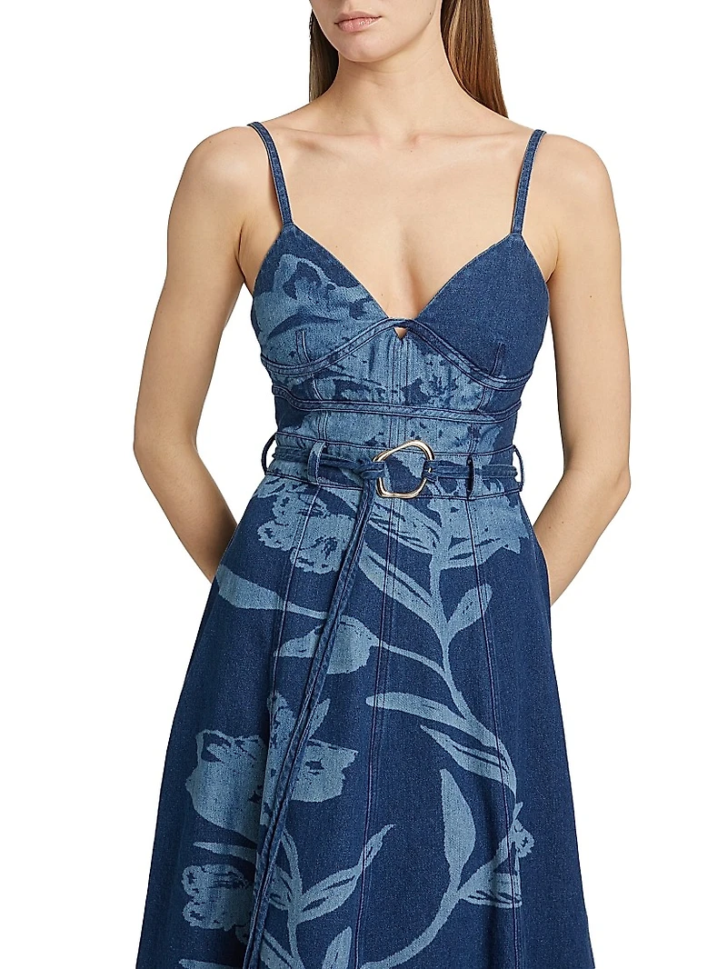 Dana Printed Denim Midi-Dress
