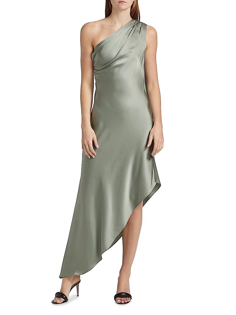 Satin One-Shoulder Cocktail Dress