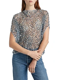Sequined Net Mesh Cape Top