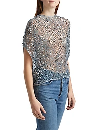Sequined Net Mesh Cape Top