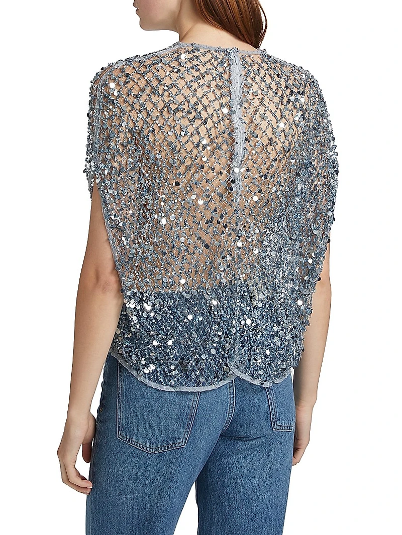 Sequined Net Mesh Cape Top
