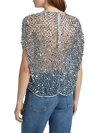 Sequined Net Mesh Cape Top