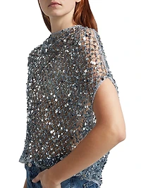 Sequined Net Mesh Cape Top