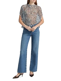 Sequined Net Mesh Cape Top