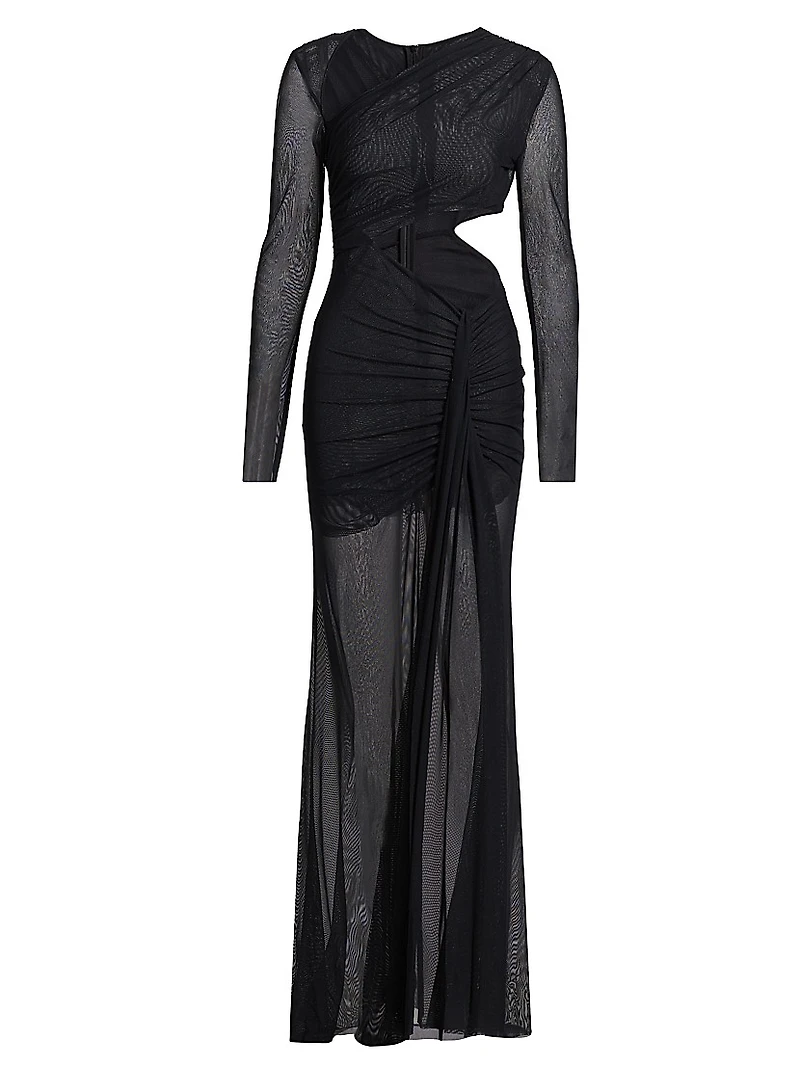 Mesh Asymmetric Cut-Out Gown