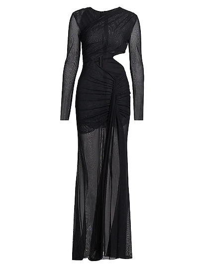 Mesh Asymmetric Cut-Out Gown