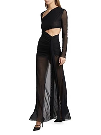 Mesh Asymmetric Cut-Out Gown