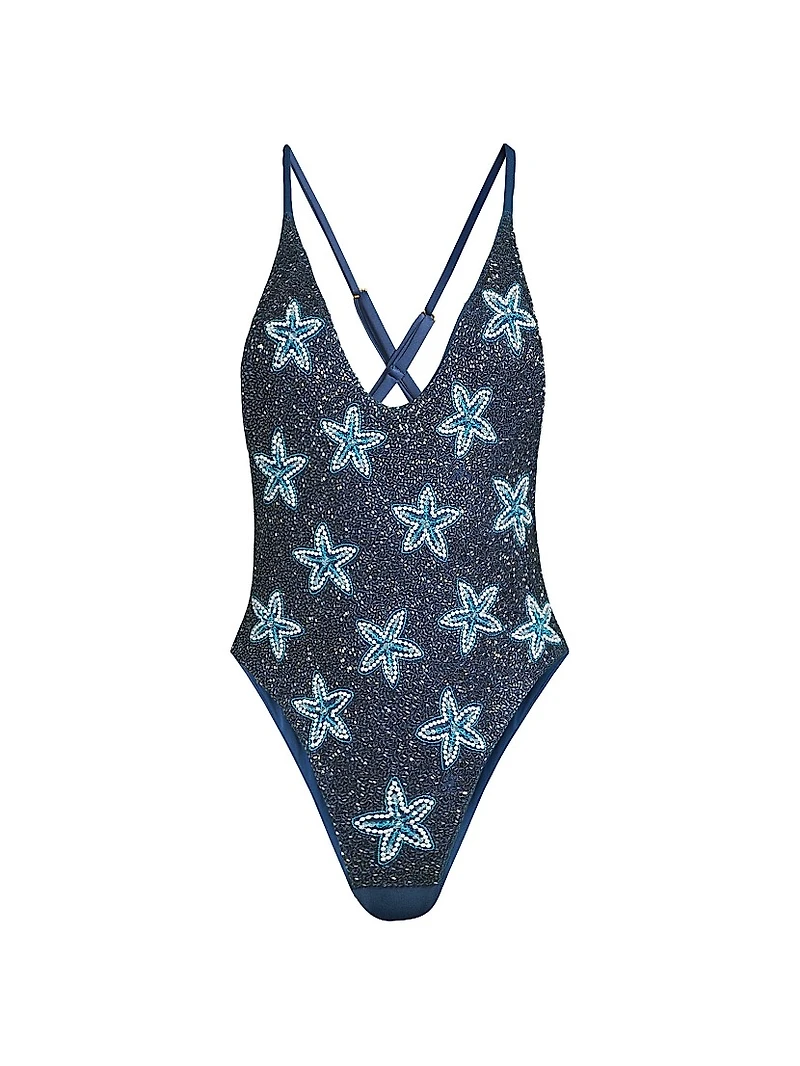 Starfish Embroidered One-Piece Swimsuit