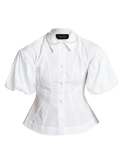 Embellished Puff-Sleeve Button-Front Shirt