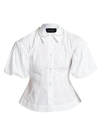 Embellished Puff-Sleeve Button-Front Shirt