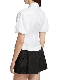 Embellished Puff-Sleeve Button-Front Shirt