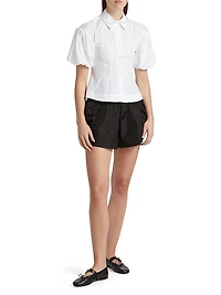 Embellished Puff-Sleeve Button-Front Shirt