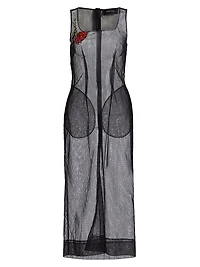 Embellished Sheer Tulle Midi-Dress