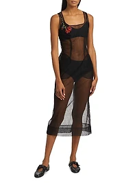 Embellished Sheer Tulle Midi-Dress