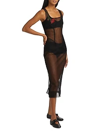 Embellished Sheer Tulle Midi-Dress