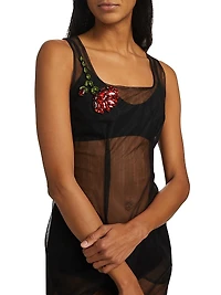 Embellished Sheer Tulle Midi-Dress