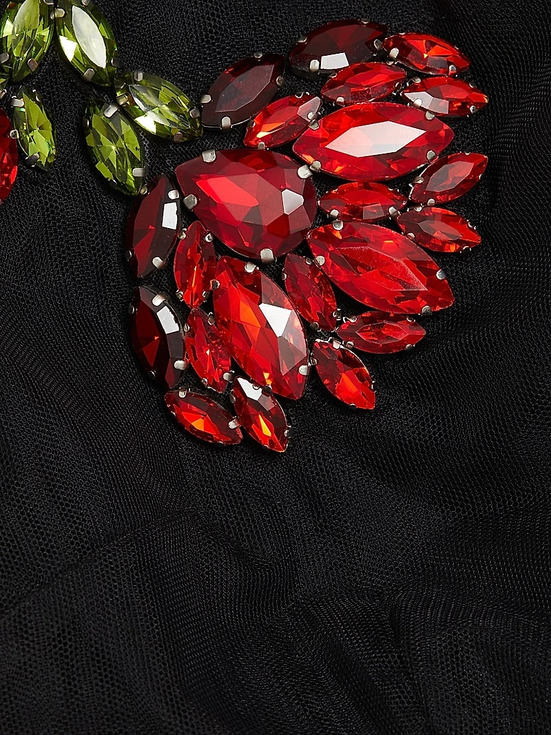 Embellished Sheer Tulle Midi-Dress