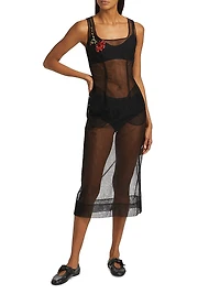 Embellished Sheer Tulle Midi-Dress