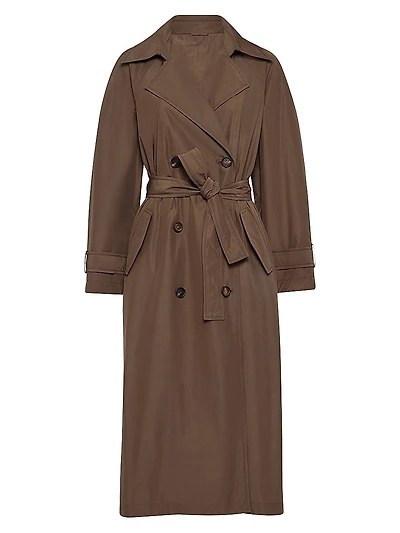 Techno Cotton Water Resistant Taffeta Trench with Shiny Details