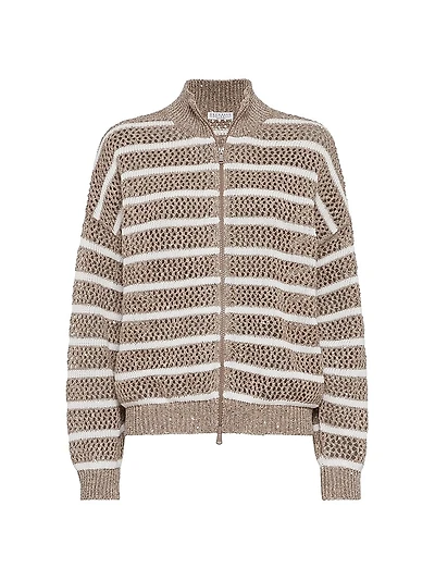Linen Dazzling Striped Net Cardigan