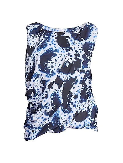 Abstract Draped Asymmetrical Bubble-Hem Top