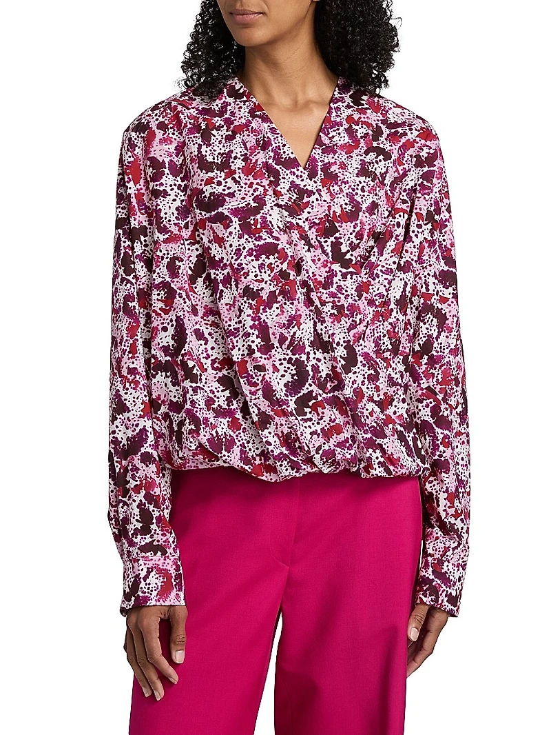 Camiel Printed Draped Cotton Blouse