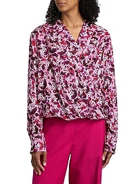 Camiel Printed Draped Cotton Blouse