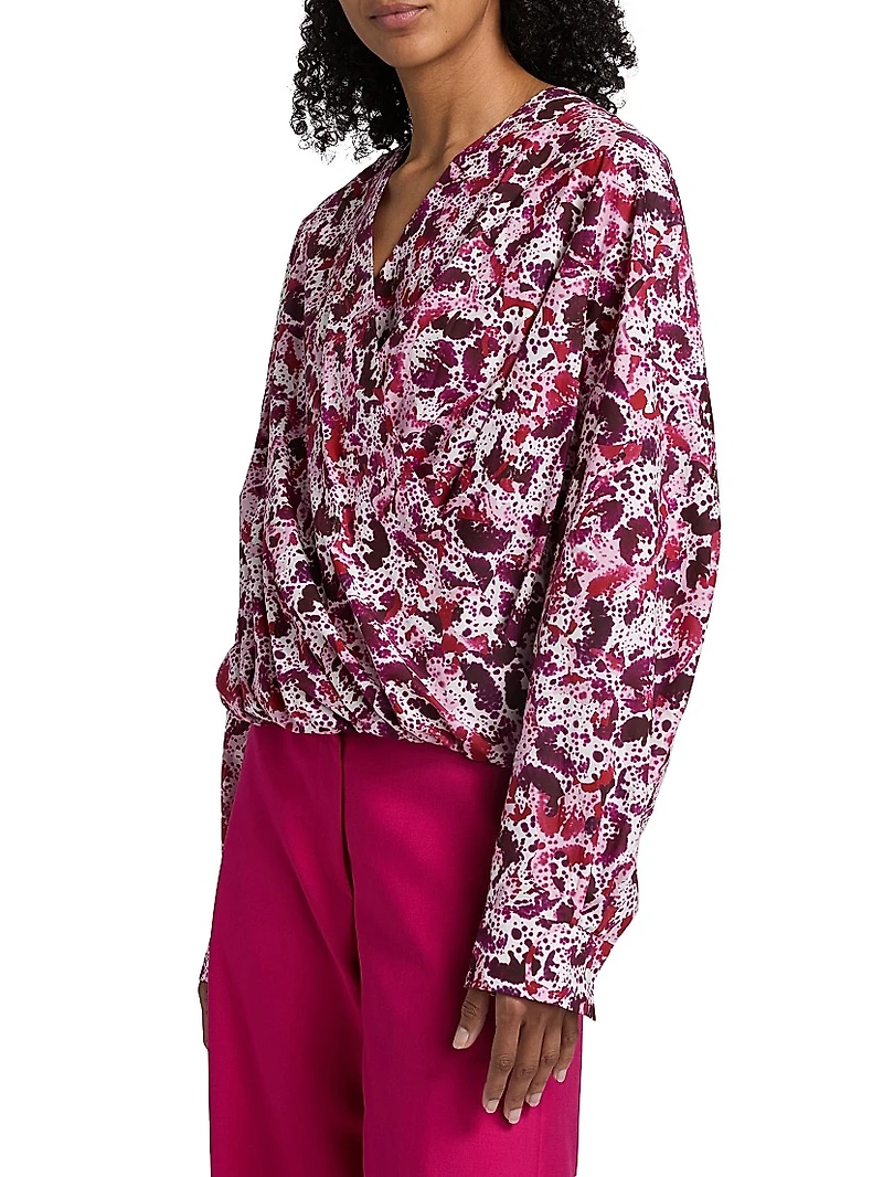 Camiel Printed Draped Cotton Blouse