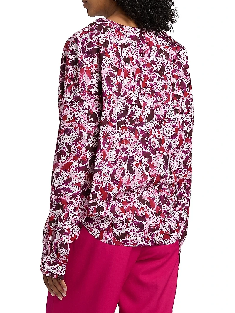 Camiel Printed Draped Cotton Blouse