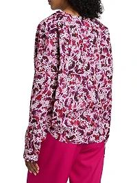 Camiel Printed Draped Cotton Blouse