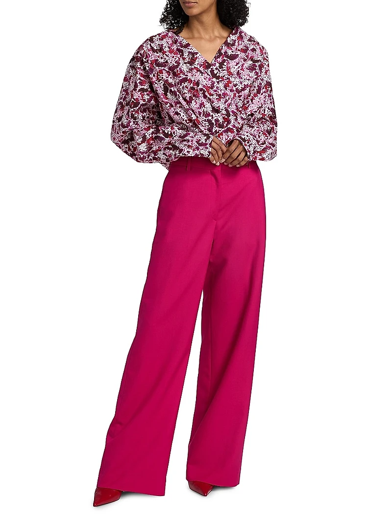 Camiel Printed Draped Cotton Blouse