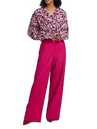 Camiel Printed Draped Cotton Blouse