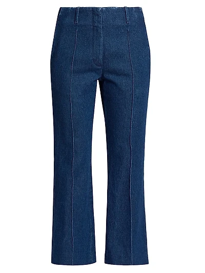 Washed Cotton Denim Flared Pants