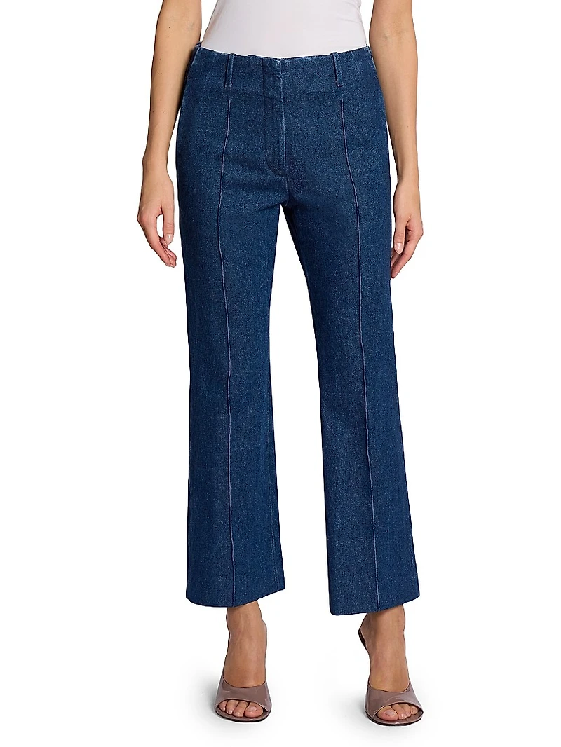 Washed Cotton Denim Flared Pants