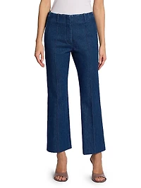 Washed Cotton Denim Flared Pants