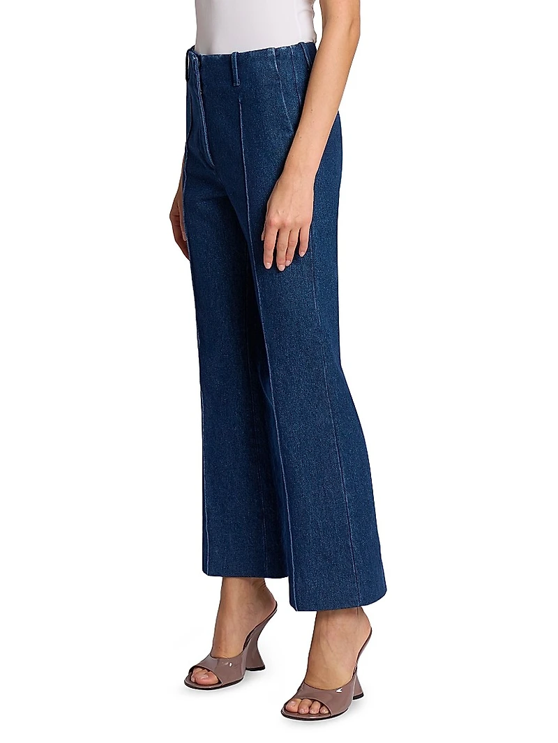 Washed Cotton Denim Flared Pants